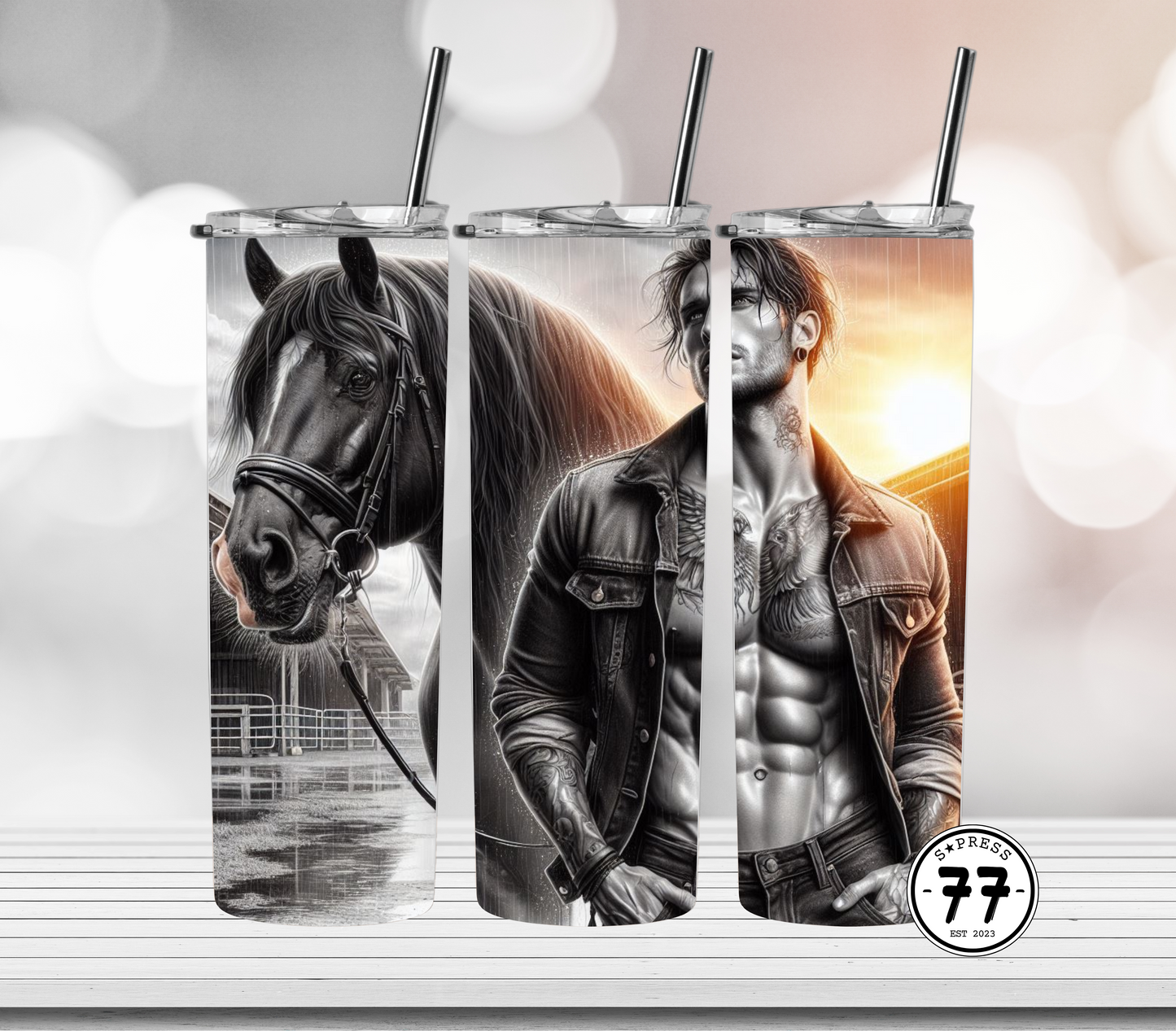 Hot Cow Boy with Black Stallion  - Straight 20oz Digital Download