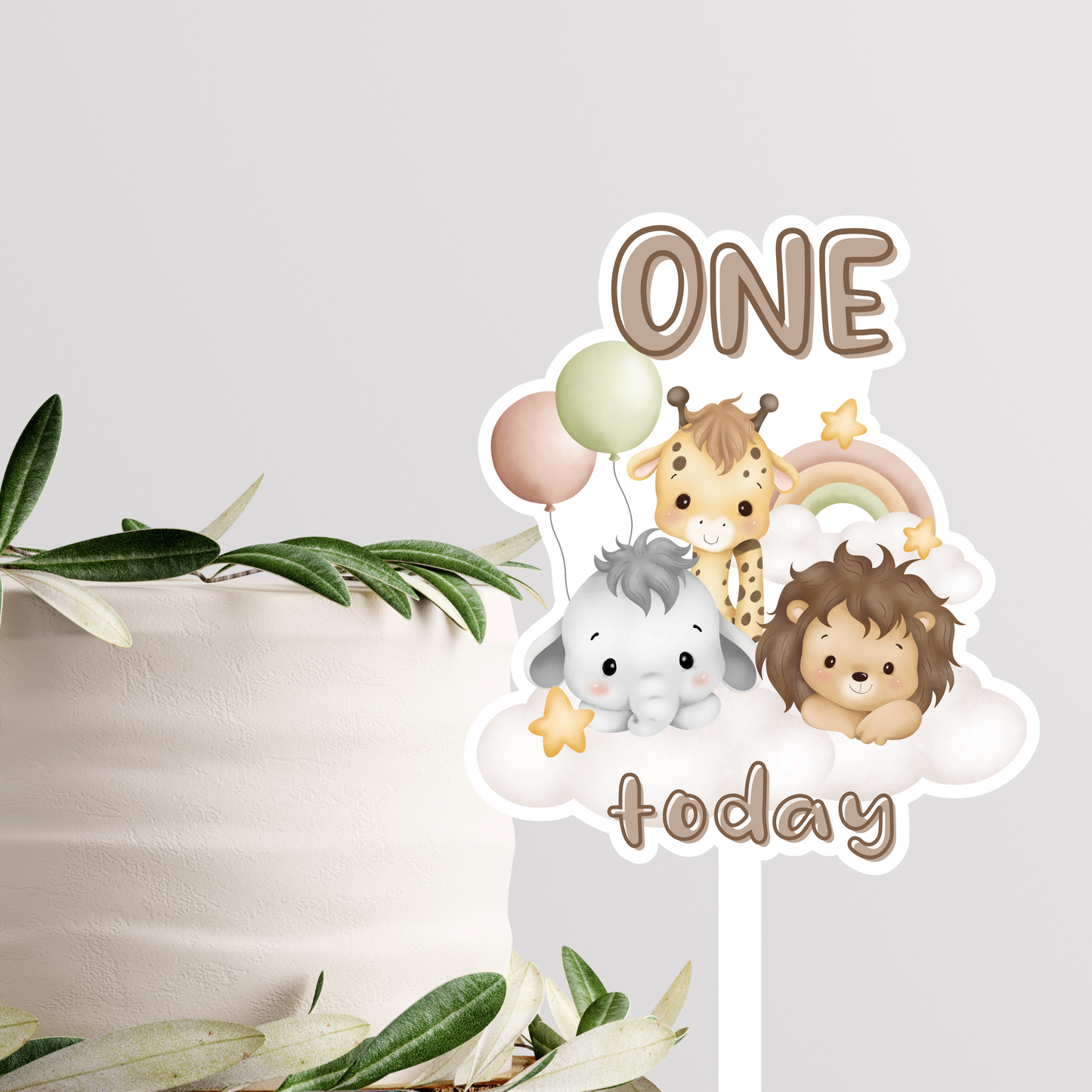 ONE TODAY SAFARI RAINBOW CAKE TOPPER