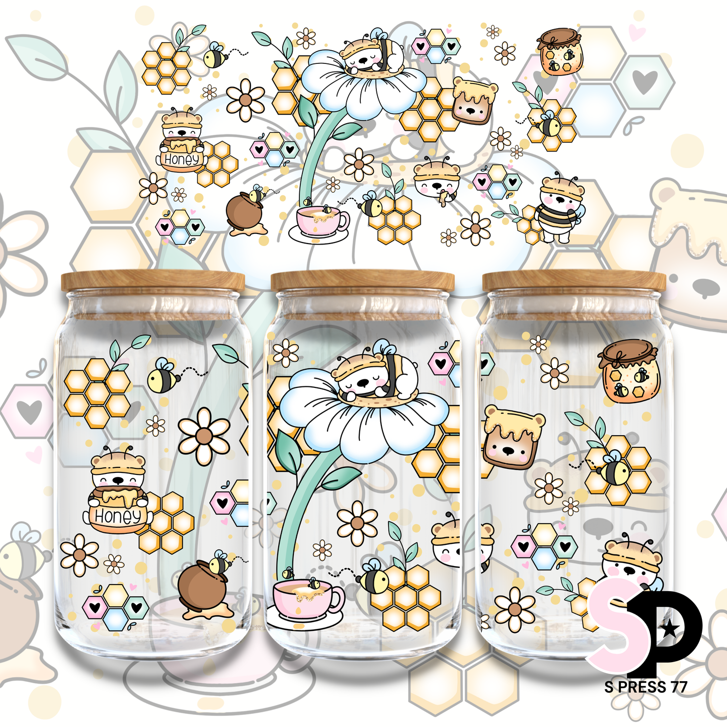 HONEY BEE BEAR - 16oz UV DTF WRAP